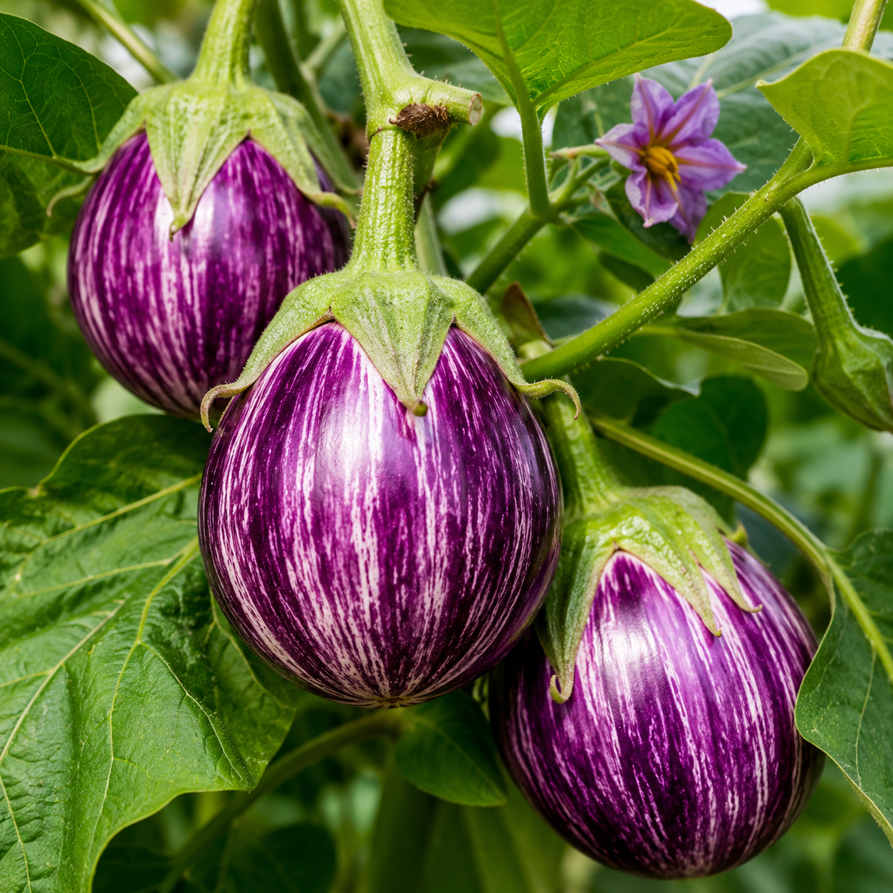 Brinjal (Purple Stripe Round) – Naati / Desi Seeds (30 Seeds Pack) | Open Pollinated | Chemical-Free